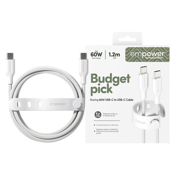 Cavo USB-C, 60 W, Racing, 1,2 m, Silver White, PanzerGlass