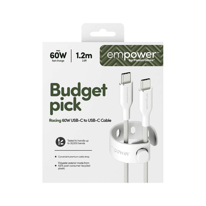 Cavo USB-C, 60 W, Racing, 1,2 m, Silver White, PanzerGlass