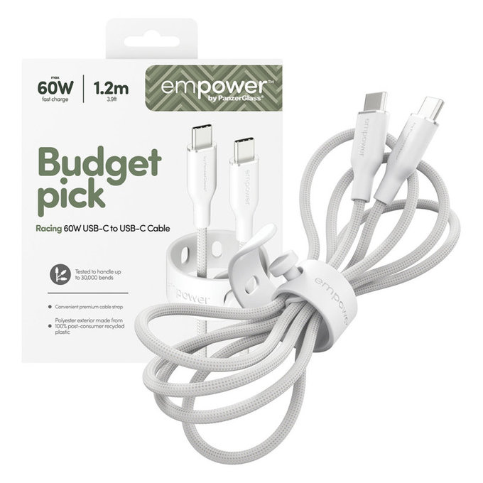 Cavo USB-C, 60 W, Racing, 1,2 m, Silver White, PanzerGlass