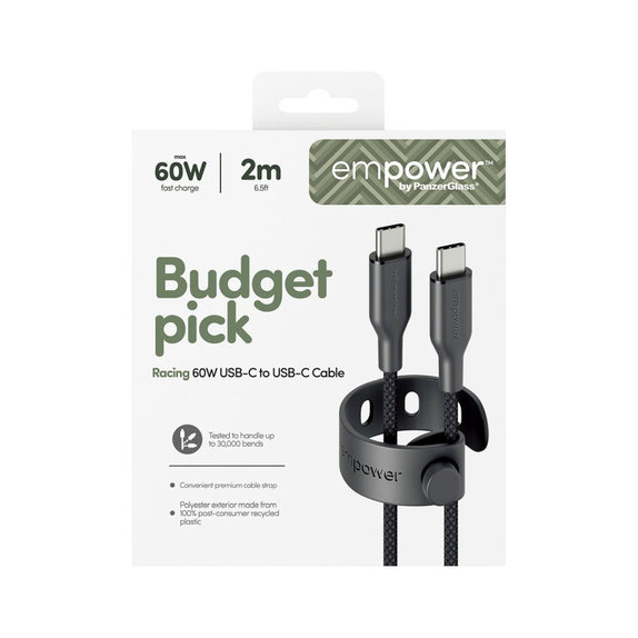Cavo USB-C, 60 W, Racing, 2 m, Space Black, PanzerGlass