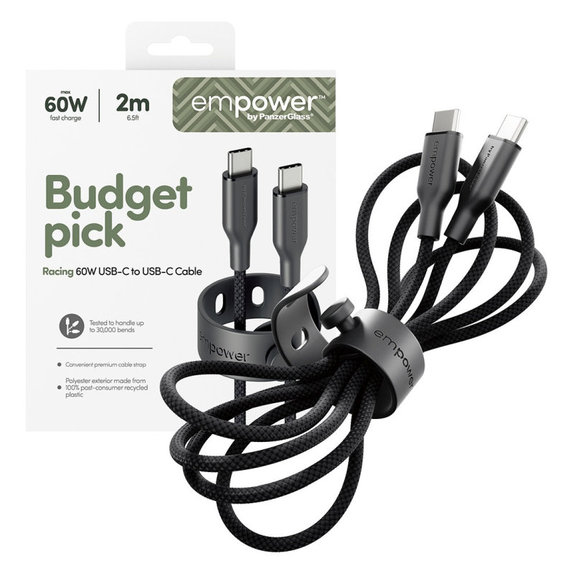 Cavo USB-C, 60 W, Racing, 2 m, Space Black, PanzerGlass