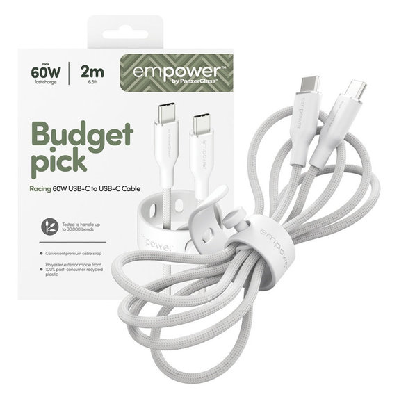 Cavo USB-C, 60 W, Racing, 2 m, Bianco argento, PanzerGlass