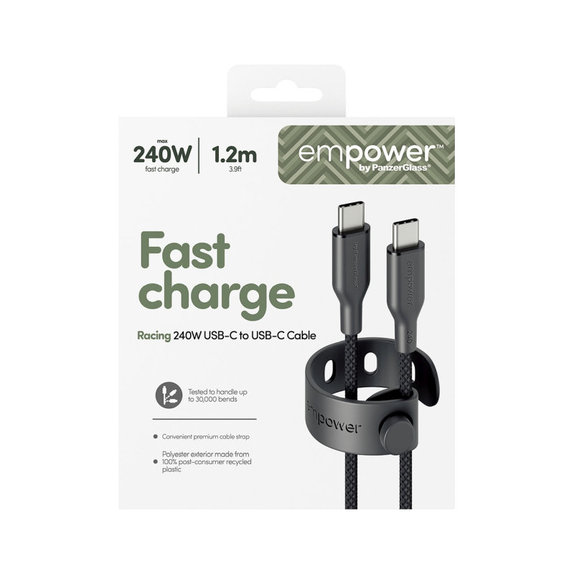 Cavo USB-C, 240 W, Racing, 1, 2 m, Space Black, PanzerGlass