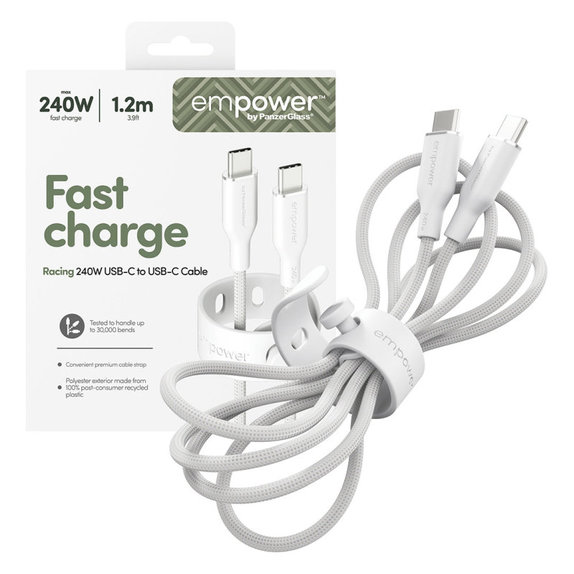 Cavo USB-C, 240 W, Racing, 1,2 m, Silver White, PanzerGlass