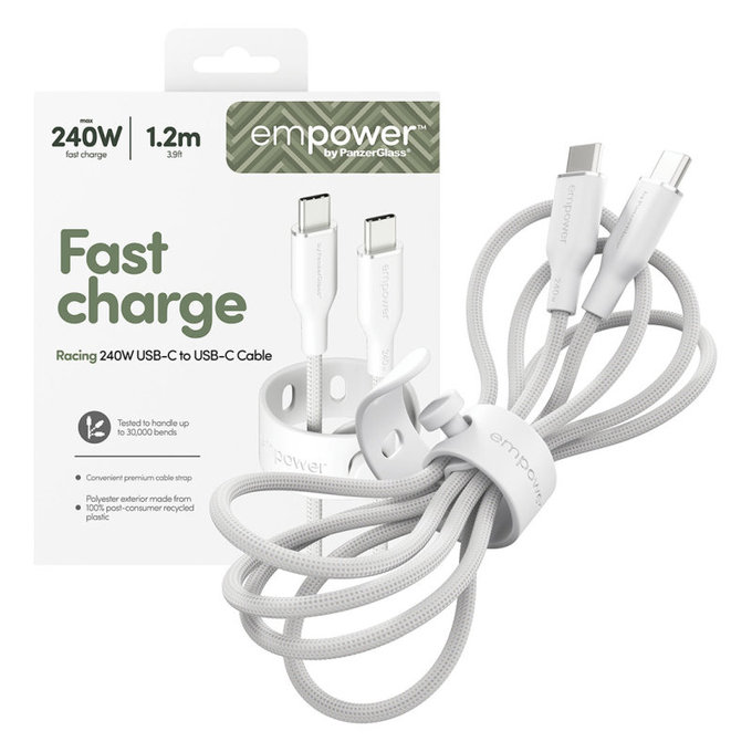 Cavo USB-C, 240 W, Racing, 1,2 m, Silver White, PanzerGlass
