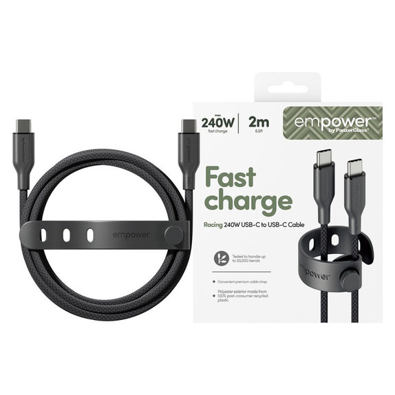 Cavo USB-C, 240 W, Racing, 2 m, Space Black, PanzerGlass