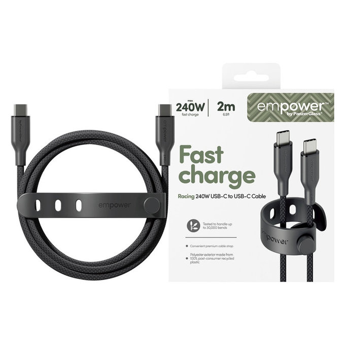 Cavo USB-C, 240 W, Racing, 2 m, Space Black, PanzerGlass