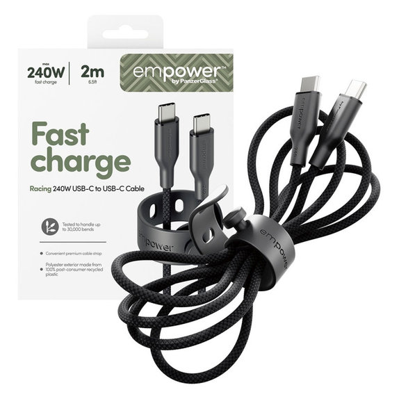 Cavo USB-C, 240 W, Racing, 2 m, Space Black, PanzerGlass