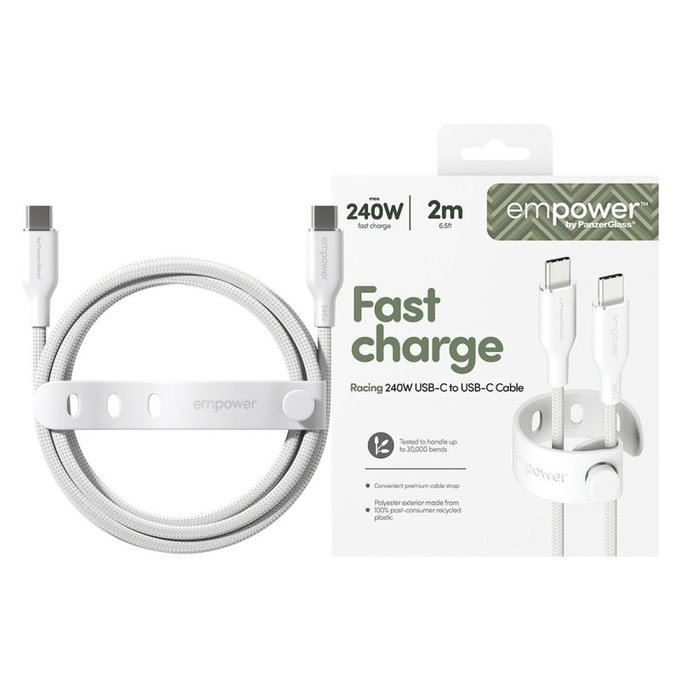 Cavo USB-C, 240 W, Racing, 2 m, Bianco argento, PanzerGlass