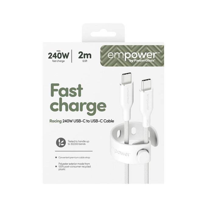 Cavo USB-C, 240 W, Racing, 2 m, Bianco argento, PanzerGlass