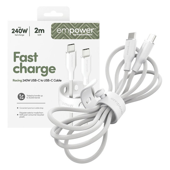 Cavo USB-C, 240 W, Racing, 2 m, Bianco argento, PanzerGlass