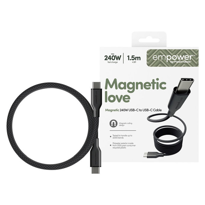 Cavo USB-C, 240 W, Magnetic, 1, 5 m, Space Black, PanzerGlass