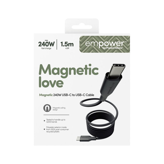 Cavo USB-C, 240 W, Magnetic, 1, 5 m, Space Black, PanzerGlass