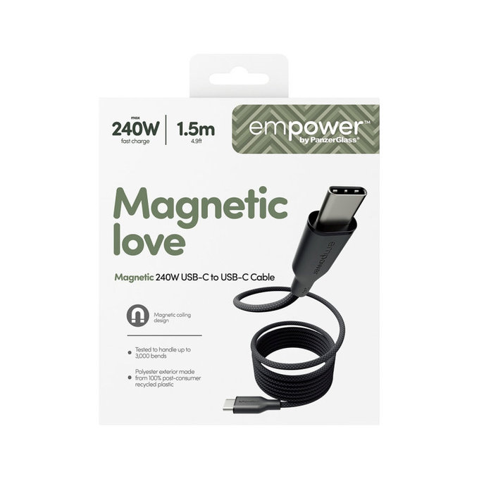 Cavo USB-C, 240 W, Magnetic, 1, 5 m, Space Black, PanzerGlass