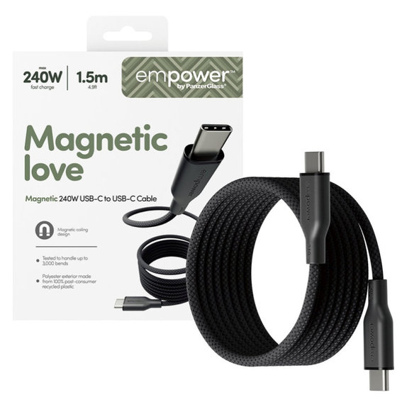 Cavo USB-C, 240 W, Magnetic, 1, 5 m, Space Black, PanzerGlass