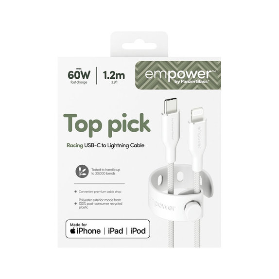 Cavo USB-C/Lightning, 60 W, Racing, 1, 2 m, Bianco argento, PanzerGlass