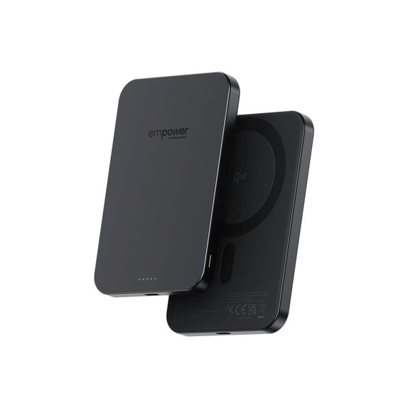 PowerBank wireless 5000 mAh 20 W, compatibile con MagSafe, Qi2/USB-C, Black spazio, empower