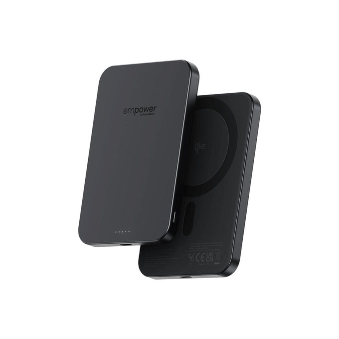 PowerBank wireless 5000 mAh 20 W, compatibile con MagSafe, Qi2/USB-C, Black spazio, empower