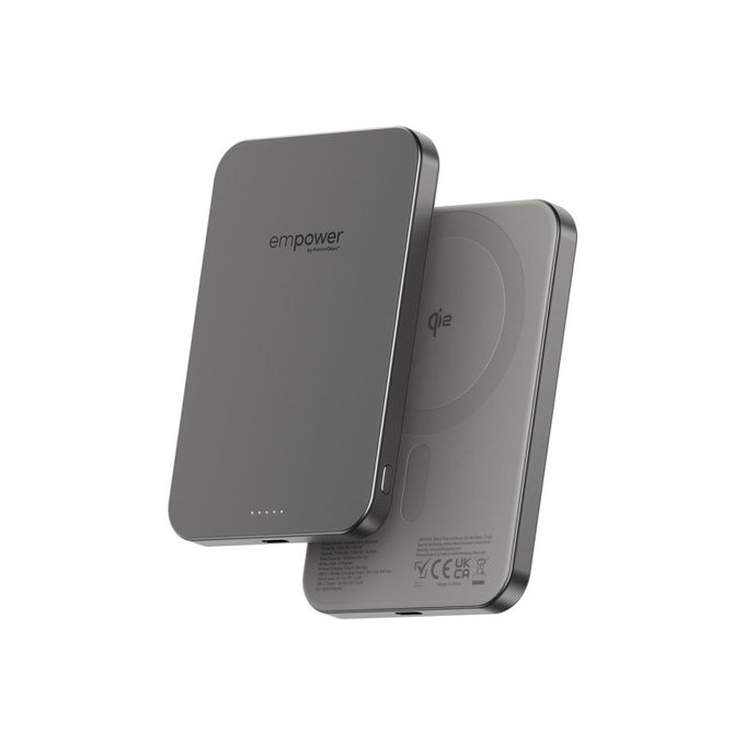 PowerBank wireless 5000 mAh, 20 W, compatibile con MagSafe, Qi2/USB-C, Titanio, empower