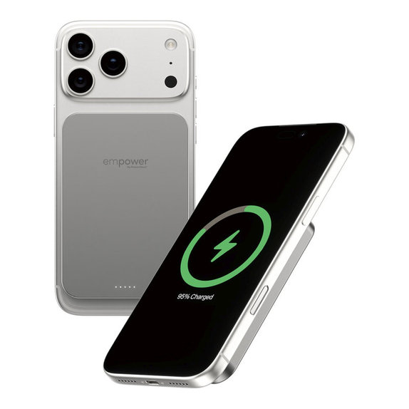 PowerBank wireless 5000 mAh, 20 W, compatibile con MagSafe, Qi2/USB-C, Titanio, empower