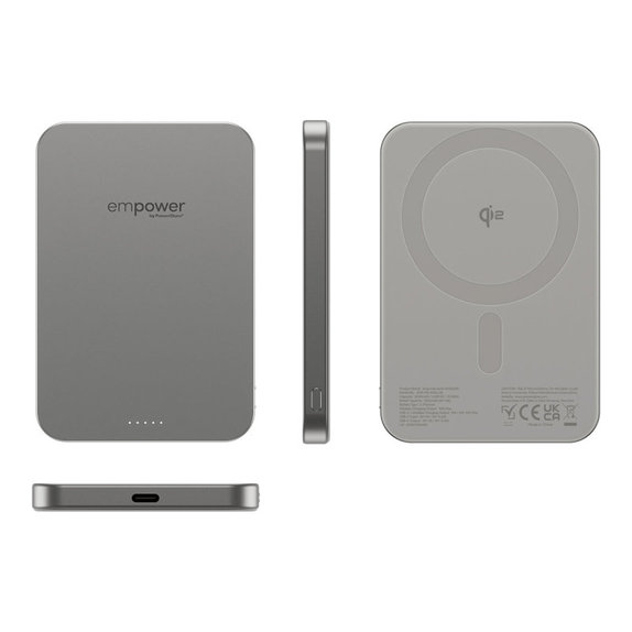 PowerBank wireless 5000 mAh, 20 W, compatibile con MagSafe, Qi2/USB-C, Titanio, empower