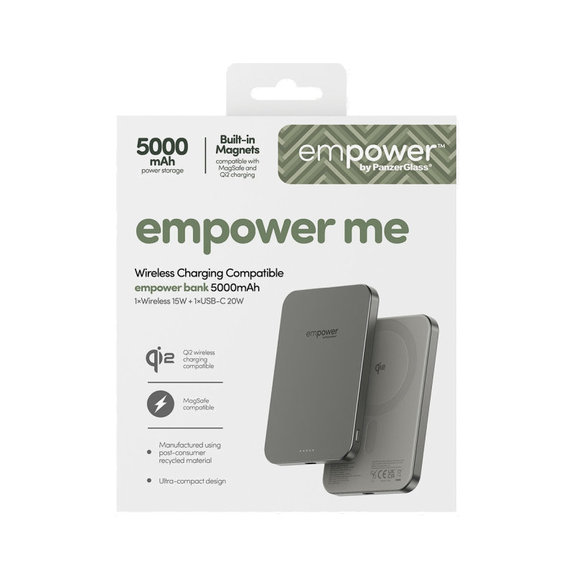 PowerBank wireless 5000 mAh, 20 W, compatibile con MagSafe, Qi2/USB-C, Titanio, empower
