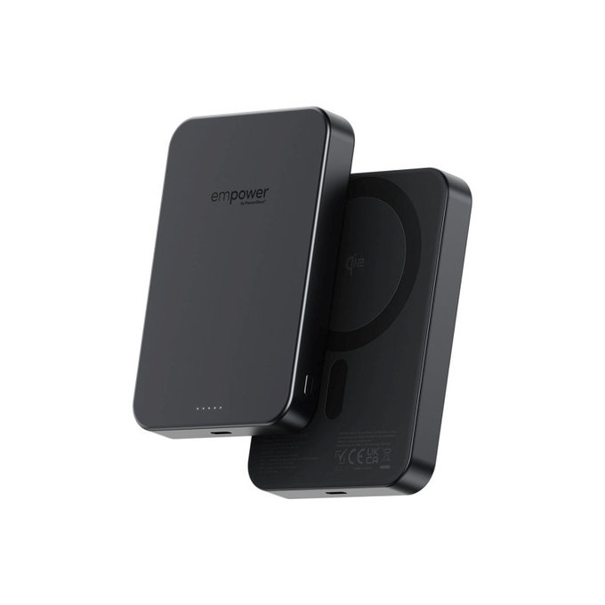 PowerBank wireless 10000 mAh 20 W, compatibile con MagSafe, Qi2/USB-C, Black spazio, empower