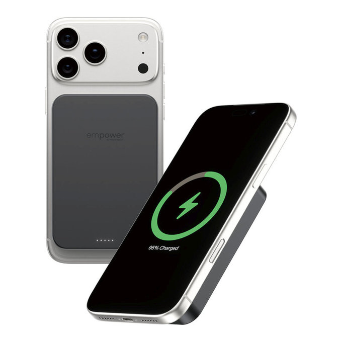 PowerBank wireless 10000 mAh 20 W, compatibile con MagSafe, Qi2/USB-C, Black spazio, empower
