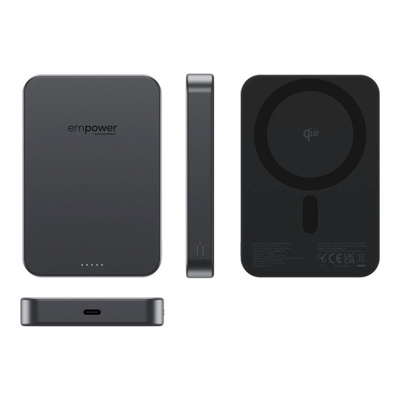 PowerBank wireless 10000 mAh 20 W, compatibile con MagSafe, Qi2/USB-C, Black spazio, empower