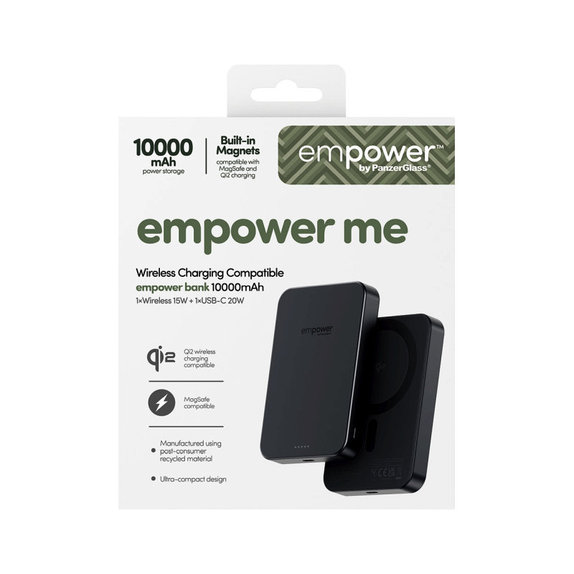 PowerBank wireless 10000 mAh 20 W, compatibile con MagSafe, Qi2/USB-C, Black spazio, empower