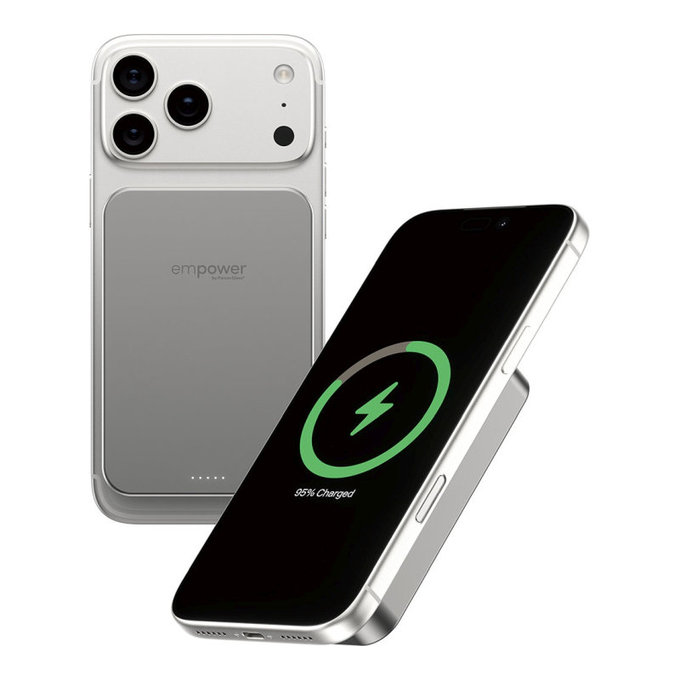 PowerBank wireless 10000 mAh, 20 W, compatibile con MagSafe, Qi2/USB-C, Titanio, empower