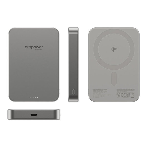 PowerBank wireless 10000 mAh, 20 W, compatibile con MagSafe, Qi2/USB-C, Titanio, empower