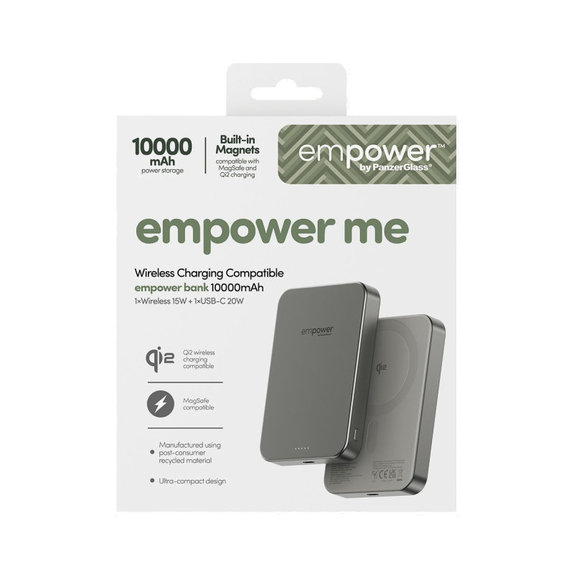 PowerBank wireless 10000 mAh, 20 W, compatibile con MagSafe, Qi2/USB-C, Titanio, empower