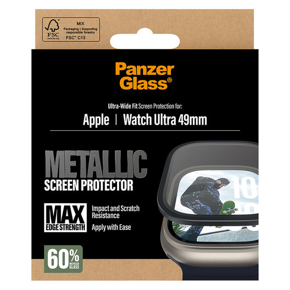 Vetro temperato UWF METALLIC per Apple Watch Ultra 49 mm, Nero, PanzerGlass