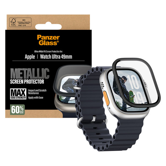 Vetro temperato UWF METALLIC per Apple Watch Ultra 49 mm, Nero, PanzerGlass