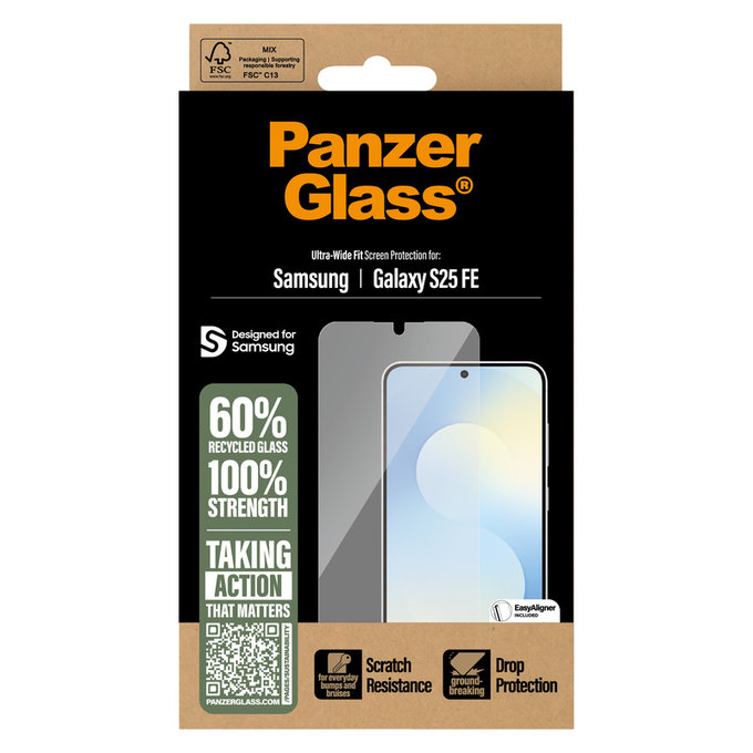 Vetro temperato UWF con applicatore per Samsung Galaxy S25 FE, Trasparente, PanzerGlass