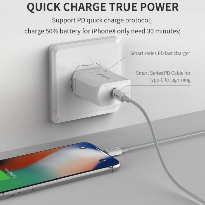 Cavo Lightning / USB-C Smart, PD 20W, 1m, White, Devia