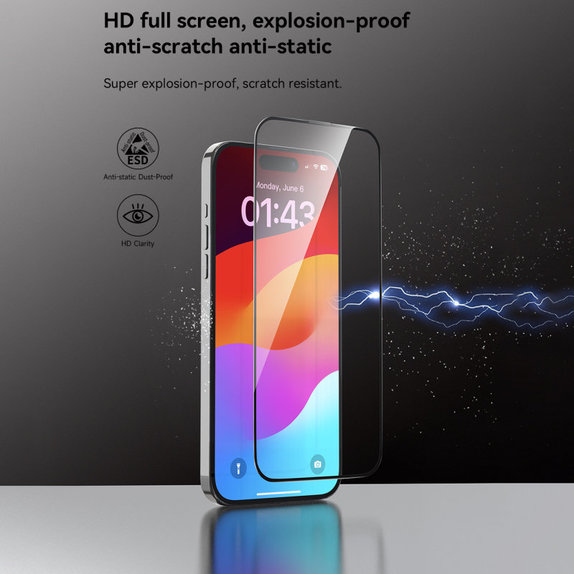 Vetro temperato FullCover con applicatore per iPhone 15 Pro, Devia
