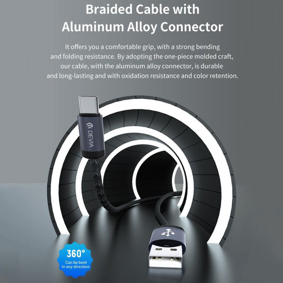 Cavo USB / USB-C Gracious, 2.1A, 2m, Black, Devia