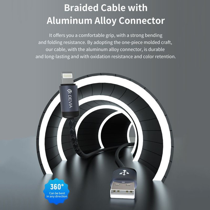 Cavo Lightning / USB Gracious, 2.4A, 2m, Black, Devia