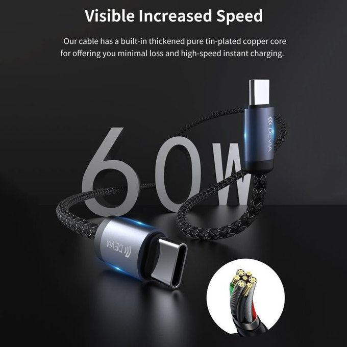 Cavo USB-C / USB-C Gracious, PD 60W, 2m, Black, Devia