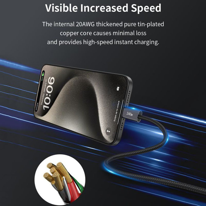 Cavo USB-C / USB-C Extreme Speed, PD 240W, 2m, Black, Devia