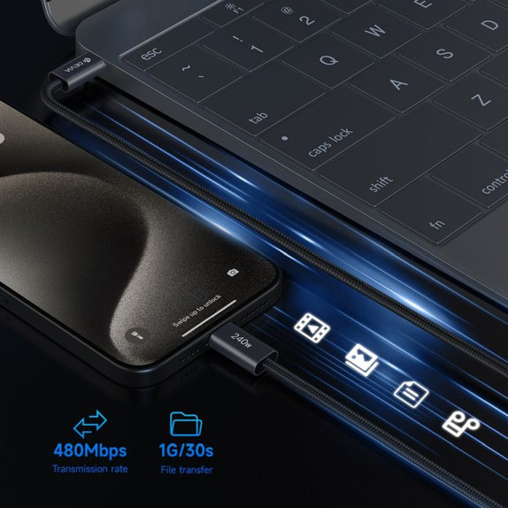 Cavo USB-C / USB-C Extreme Speed, PD 240W, 2m, Black, Devia