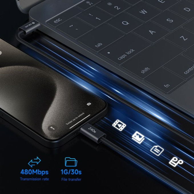 Cavo USB-C / USB-C Extreme Speed, PD 240W, 2m, Black, Devia