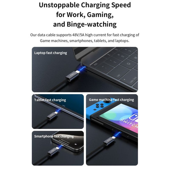Cavo USB-C / USB-C Extreme Speed, PD 240W, 2m, Black, Devia