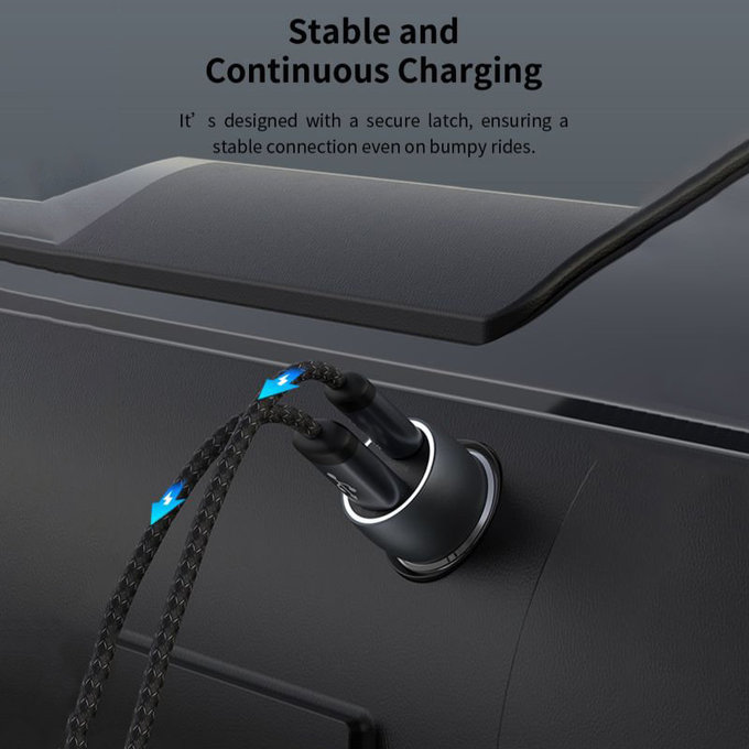 Caricabatterie da auto Extreme Speed USB-C e USB-A, PD 30W, QC 3.0 18W, Grey, Devia