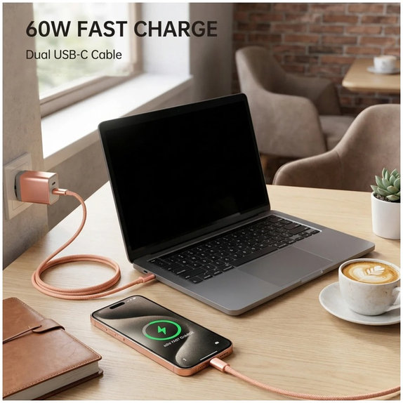 Cavo USB-C / USB-C con ricarica rapida, PD 60W, 1m, Orange