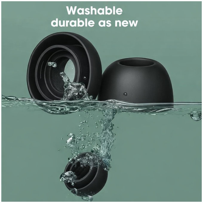 Gommini auricolari in silicone di ricambio per Apple AirPods Pro e Pro 2, Set (L, M, S, XS), Black