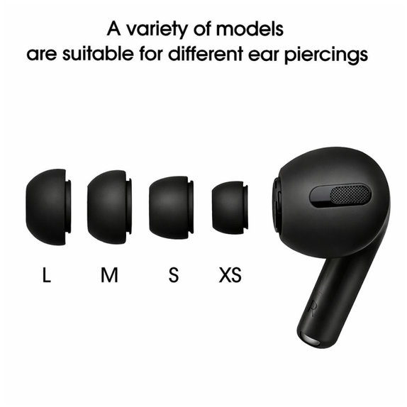 Gommini auricolari in silicone di ricambio per Apple AirPods Pro e Pro 2, Set (L, M, S, XS), Black
