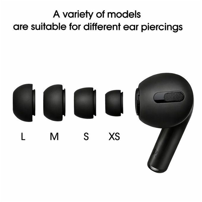 Gommini auricolari in silicone di ricambio per Apple AirPods Pro e Pro 2, Set (L, M, S, XS), Black